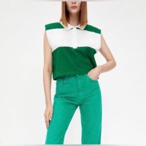 Zara color block striped collared tank top size large